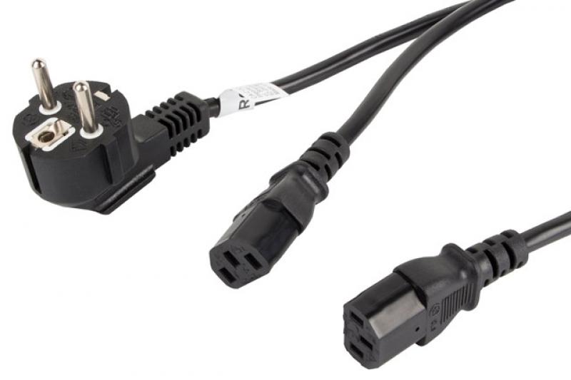 Кабел/адаптер Lanberg CEE 7-7 -- 2X IEC 320 C13 power cord 2m VDE, blackна ниска цена с бърза доставка - BestPC.BG