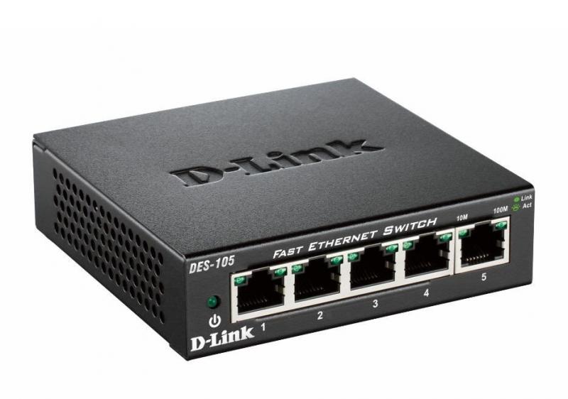 Комутатор/Суич D-Link DES-105-E, 5 портов 10-100, метален корпусна ниска цена с бърза доставка - BestPC.BG