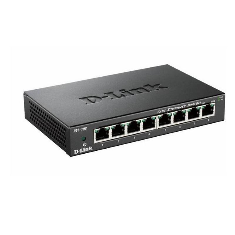 Комутатор/Суич D-Link DES-108-E, 8 портов 10-100 , метален корпусна ниска цена с бърза доставка - BestPC.BG