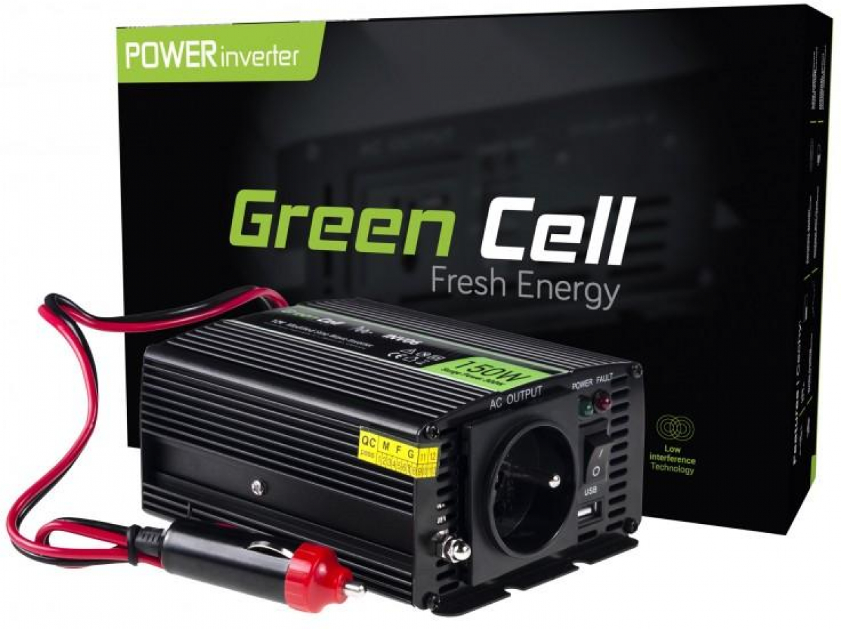 Инвертор Green Cell, 12V, 150W, симулирана синусоидана ниска цена с бърза доставка - BestPC.BG