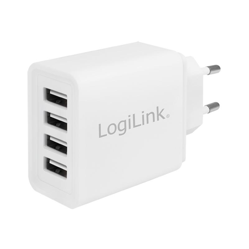 Кабел/адаптер USB Charger 4x, 4.8A, white, Logilink PA0211Wна ниска цена с бърза доставка - BestPC.BG