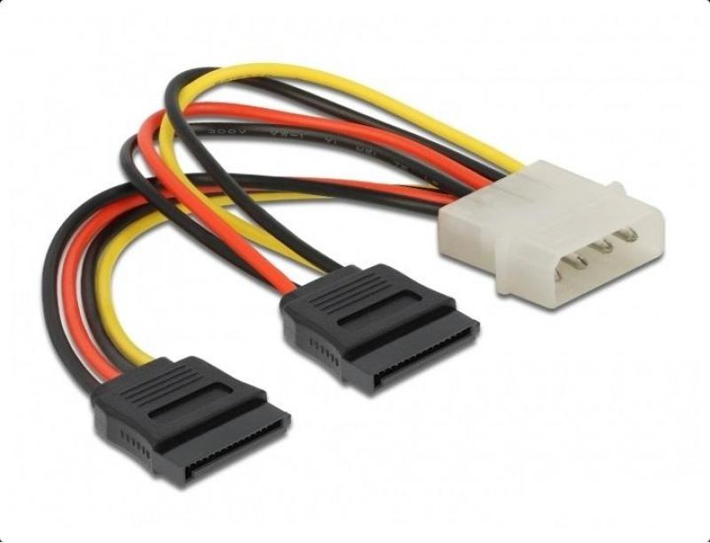 Кабел DeLock Power Molex 4 Pin мъжко към 2 x SATA 15 Pin, 16 cmна ниска цена с бърза доставка - BestPC.BG