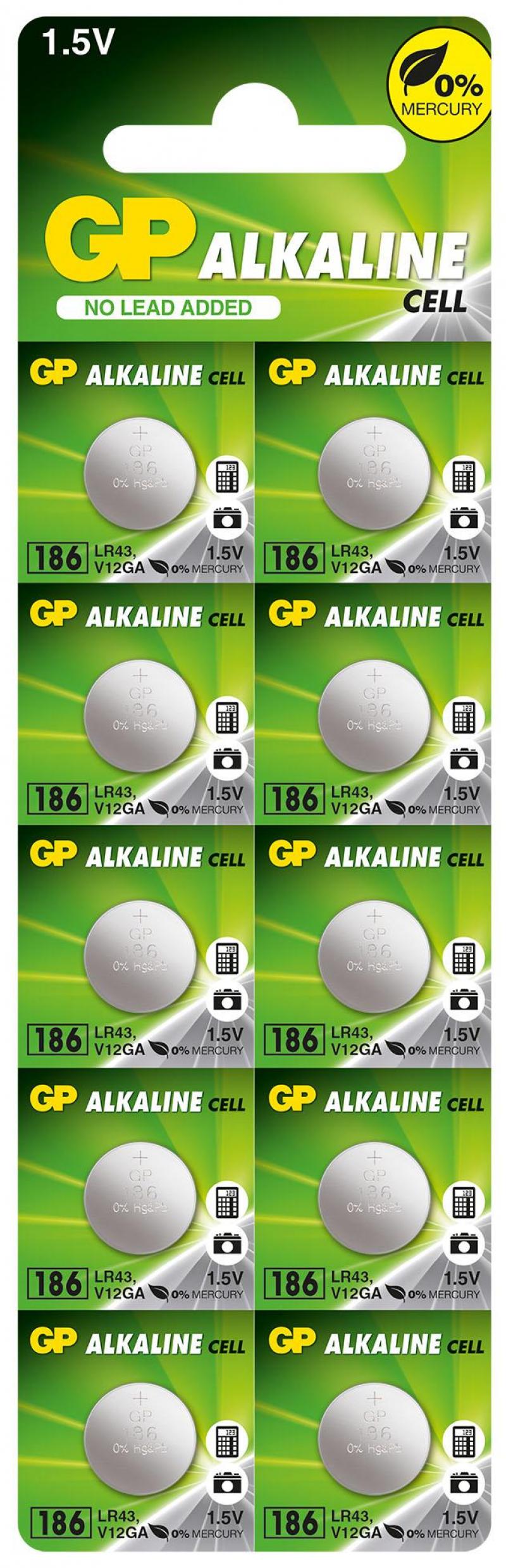 Бутонна алкална батерия GP186 AG12 LR-43- 10 бр.-pack цена за 1 бр.- 1.55V GPна ниска цена с бърза доставка - BestPC.BG