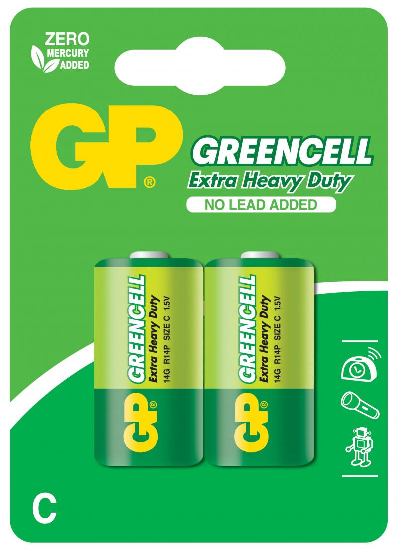 Цинк карбонова батерия GP R14 14G-U2 Greencell, 2 бр. в опаковка, BLISTER, 1.5Vна ниска цена с бърза доставка - BestPC.BG