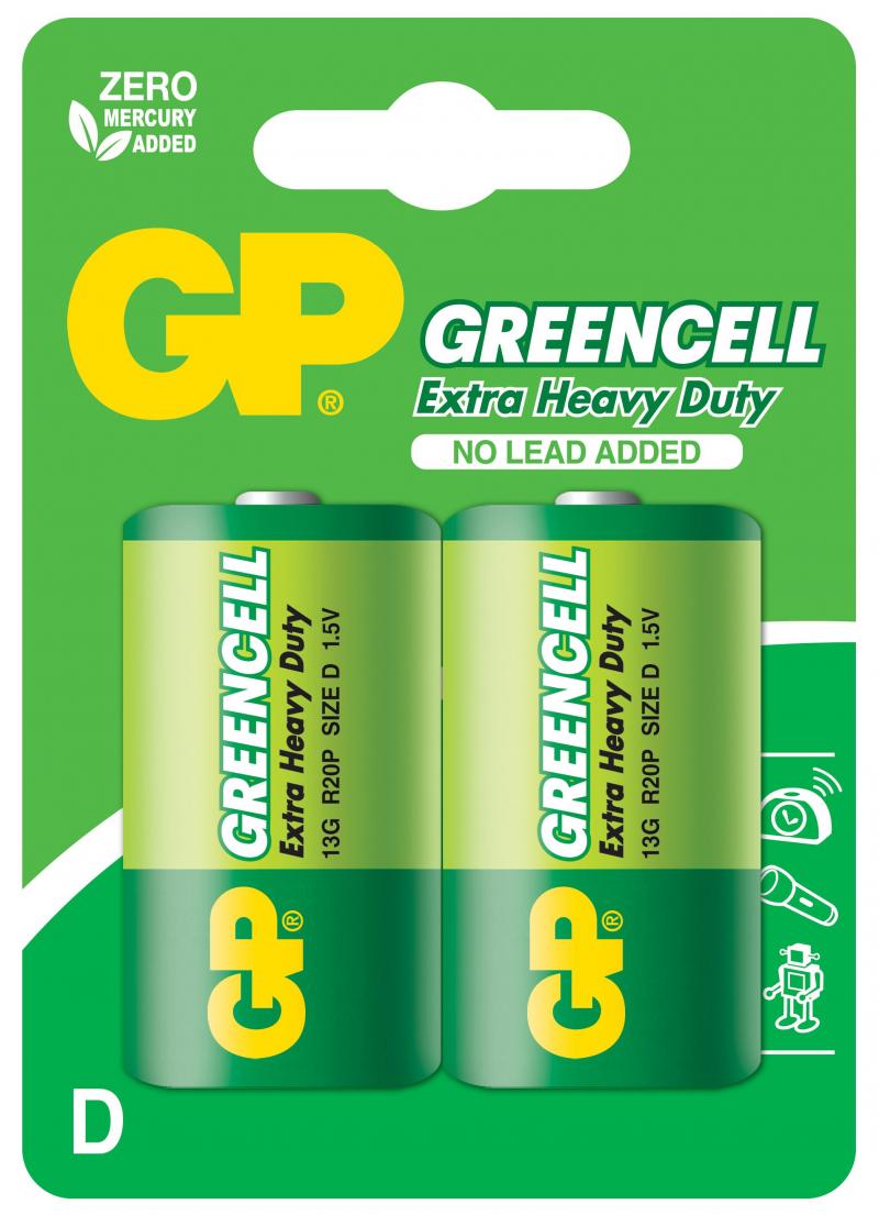 Цинк карбонова батерия GP R20, Greencell 13G-U2, 2 бр. в опаковка, blister, 1.5Vна ниска цена с бърза доставка - BestPC.BG