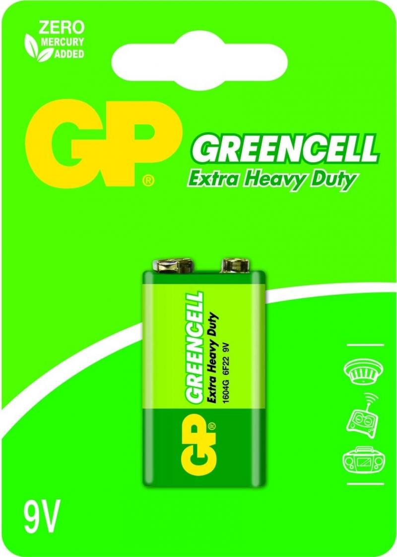 Цинк карбонова батерия GP 1604GLF-U1, 6F22, 9V, Greencell, 1 бр. блистерна ниска цена с бърза доставка - BestPC.BG