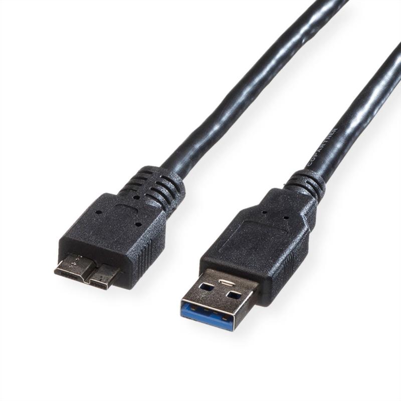 ROLINE 11.02.8877 :: USB 3.2 Gen 1 кабел, A - Micro B, M-M, черен, 3.0 мна ниска цена с бърза доставка - BestPC.BG