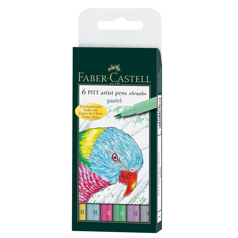 Faber-Castell Маркер-четка Pitt Artist Pen, B, 6 пастелни цвятана ниска цена с бърза доставка - BestPC.BG