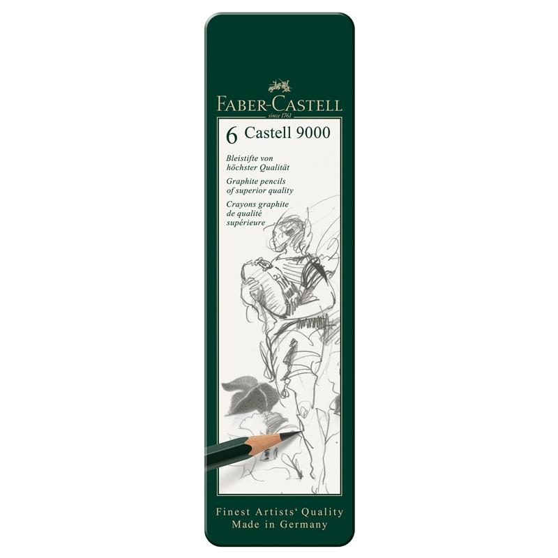 Faber-Castell Молив Castell 9000, чернографитен, 6 броя в метална кутияна ниска цена с бърза доставка - BestPC.BG