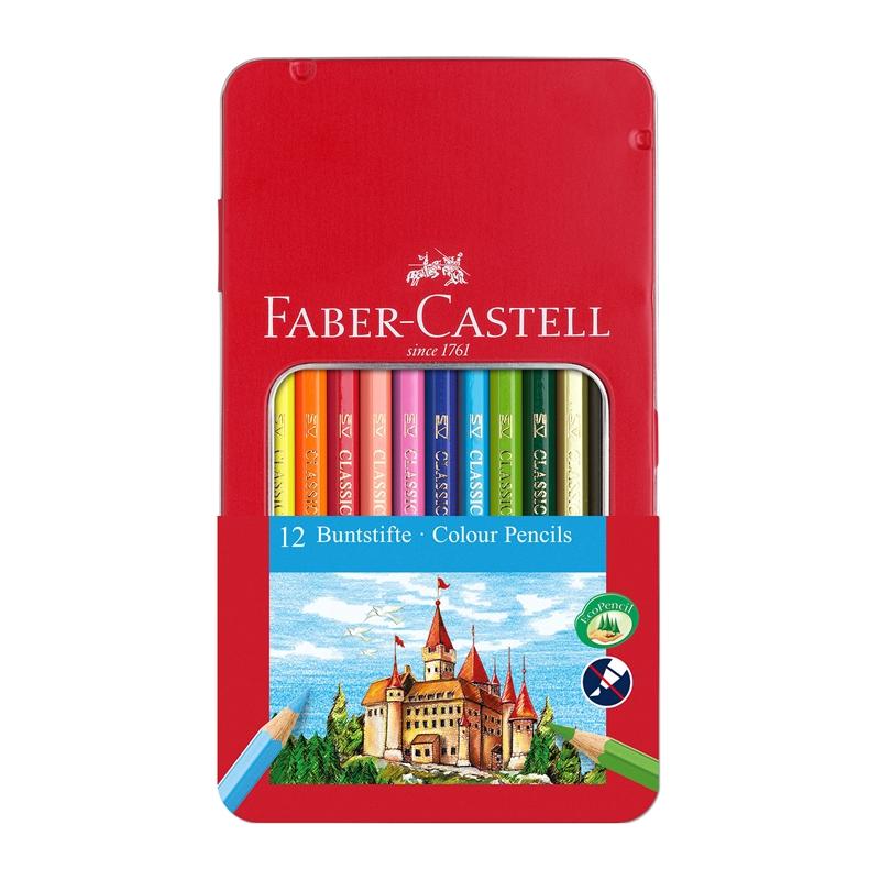 Faber-Castell Цветни моливи Замък, 12 цвята, в метална кутияна ниска цена с бърза доставка - BestPC.BG