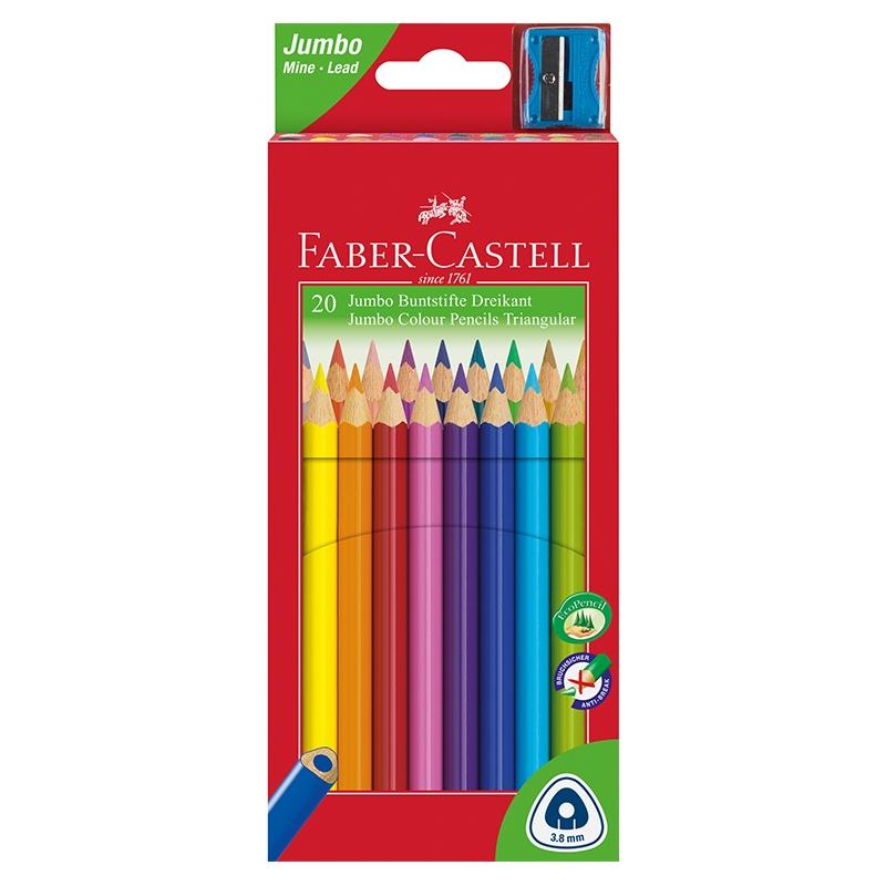 Faber-Castell Цветни моливи Triangular Jumbo, 20 цвята, с включена острилкана ниска цена с бърза доставка - BestPC.BG