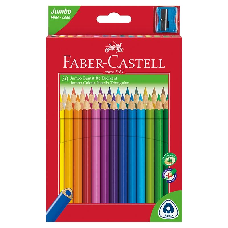 Faber-Castell Цветни моливи Triangular Jumbo, 30 цвята, с включена острилкана ниска цена с бърза доставка - BestPC.BG