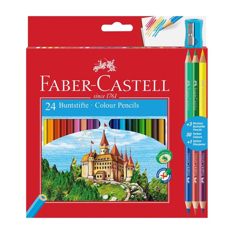 Faber-Castell Цветни моливи Замък, 24 + 6 цвята, с включена острилкана ниска цена с бърза доставка - BestPC.BG
