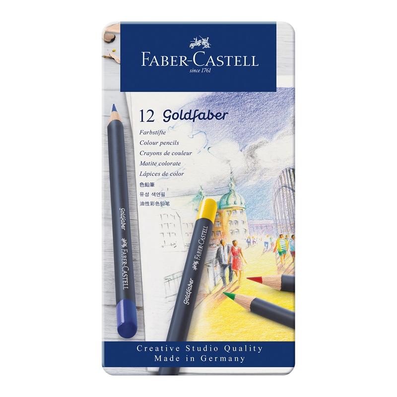 Faber-Castell Цветни моливи Goldfaber, 12 цвята, в метална кутияна ниска цена с бърза доставка - BestPC.BG