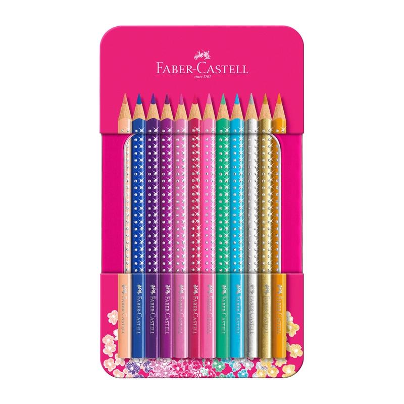 Faber-Castell Цветни моливи Sparkle, в метална розова кутия, 12 цвятана ниска цена с бърза доставка - BestPC.BG