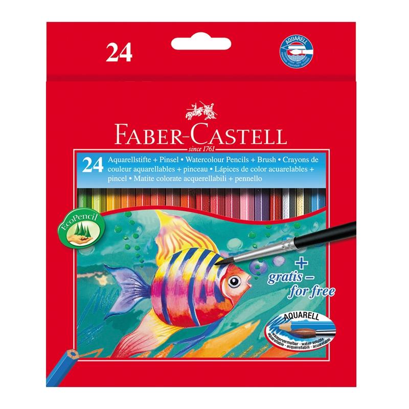 Faber-Castell Акварелни моливи, 24 цвята, с включена четкана ниска цена с бърза доставка - BestPC.BG