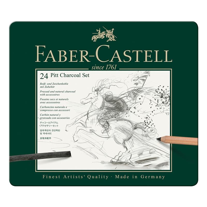 Faber-Castell Комплект въглени Pitt Charcoal, 24 броя в метална кутияна ниска цена с бърза доставка - BestPC.BG