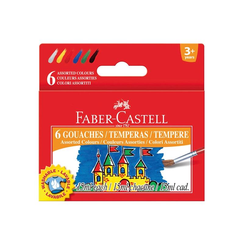 Faber-Castell Темперни бои, 15 ml, 6 цвята, в бурканчетана ниска цена с бърза доставка - BestPC.BG