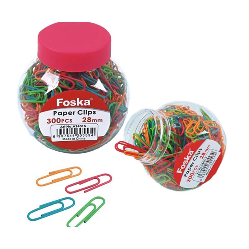 Foska Кламери, 28 mm, цветни, 300 броя в бурканна ниска цена с бърза доставка - BestPC.BG