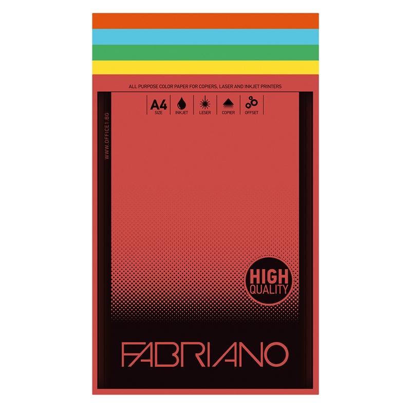 Fabriano Копирен картон, A4, 160 g-m2, наситени цветове, 5 цвята, 50 листана ниска цена с бърза доставка - BestPC.BG