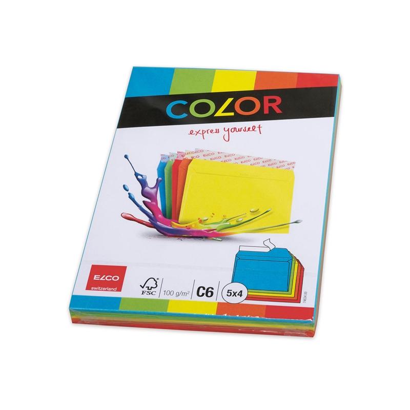 Elco Пощенски плик, C6, 114 х 162 mm, 100 g,  цветни, асорти 5 цвята, 20 брояна ниска цена с бърза доставка - BestPC.BG