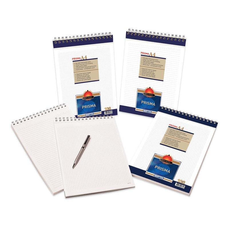 Gipta Prisma Пад А4, бял, широки редове, микроперфорация, със спирала, 100 листана ниска цена с бърза доставка - BestPC.BG