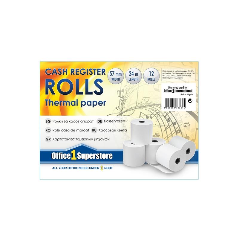 Office 1 Касова ролка, термо, широчина 57 mm, дължина 34 m, 12 брояна ниска цена с бърза доставка - BestPC.BG