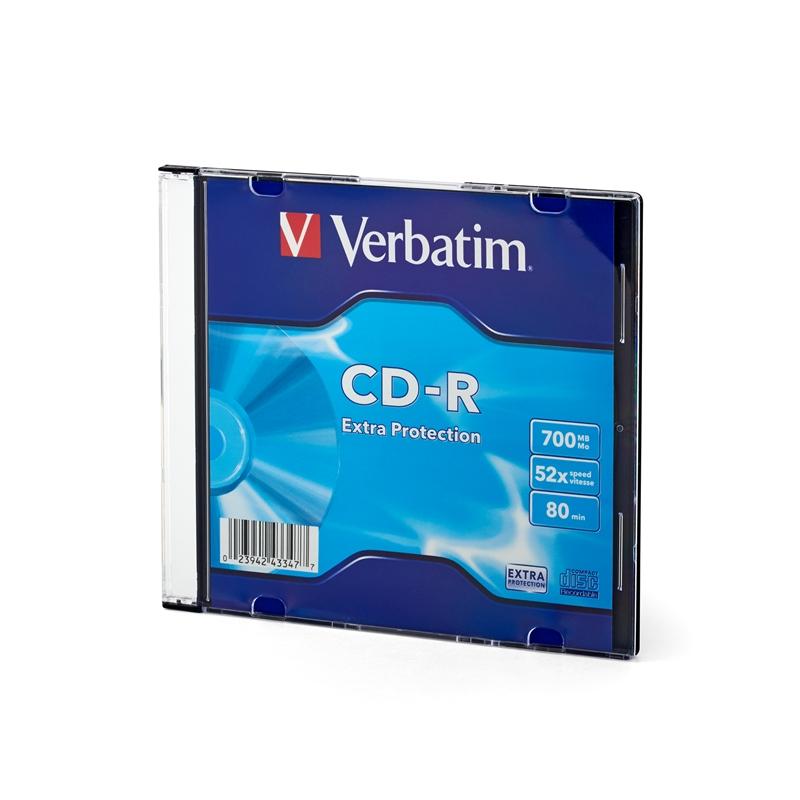 Продукт Verbatim CD-R, 700 MB, 52x, със защитно покритие, в тънка кутияна ниска цена с бърза доставка - BestPC.BG
