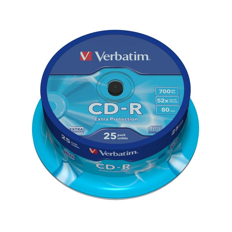 Продукт Verbatim CD-R, 700 MB, 52x, със защитно покритие, 25 броя в шпинделна ниска цена с бърза доставка - BestPC.BG