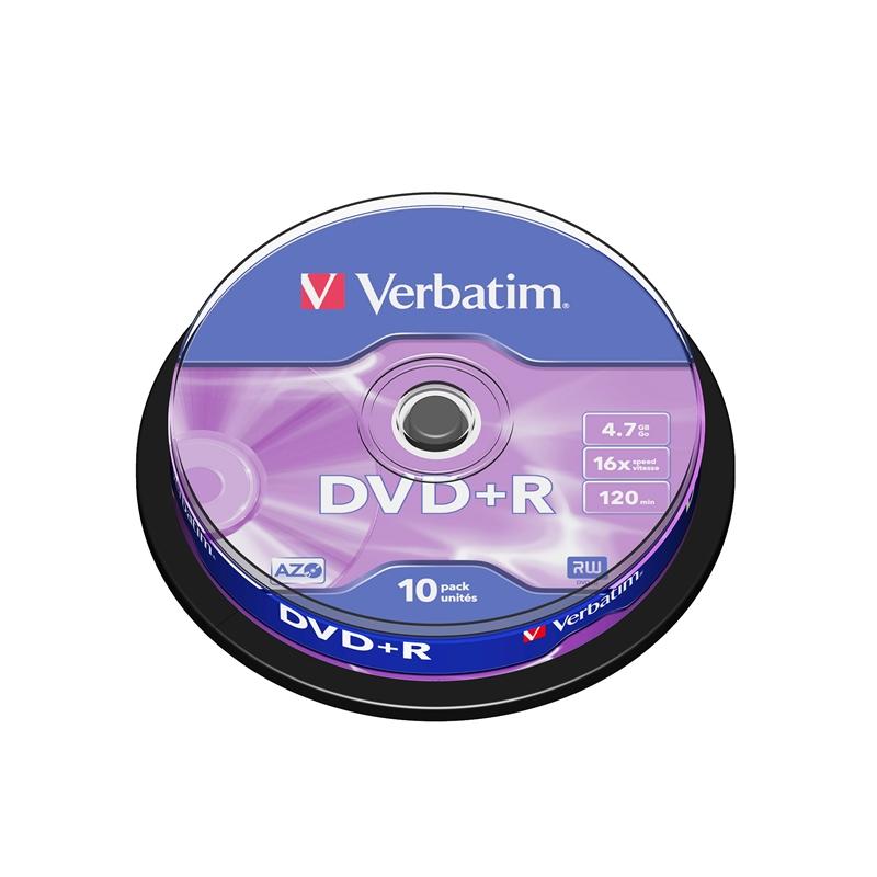 Продукт Verbatim DVD+R, 4.7 GB, 16x, AZO покритие, 10 броя в шпинделна ниска цена с бърза доставка - BestPC.BG
