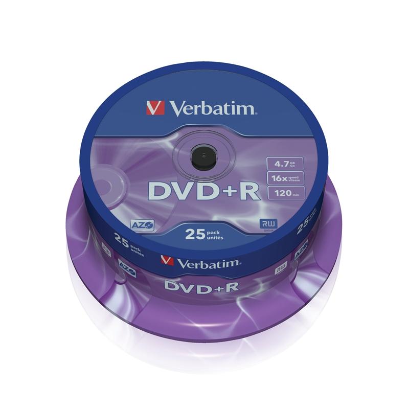 Продукт Verbatim DVD+R, 4.7 GB, 16x, AZO покритие, 25 броя в шпинделна ниска цена с бърза доставка - BestPC.BG