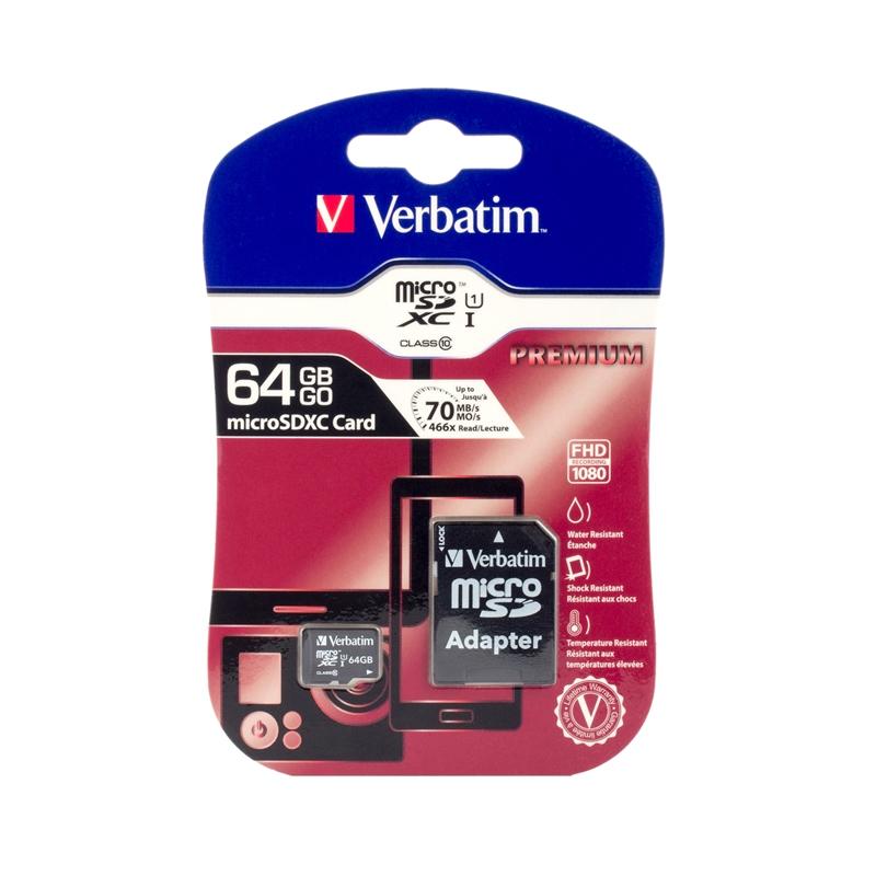 Verbatim microSDXC, UHS-I, U1, Class 10, 64 GB, с включен SD адаптерна ниска цена с бърза доставка - BestPC.BG