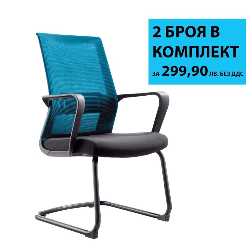 RFG Посетителски стол Smart M, дамаска и меш, черна седалка, светлосиня облег.на ниска цена с бърза доставка - BestPC.BG