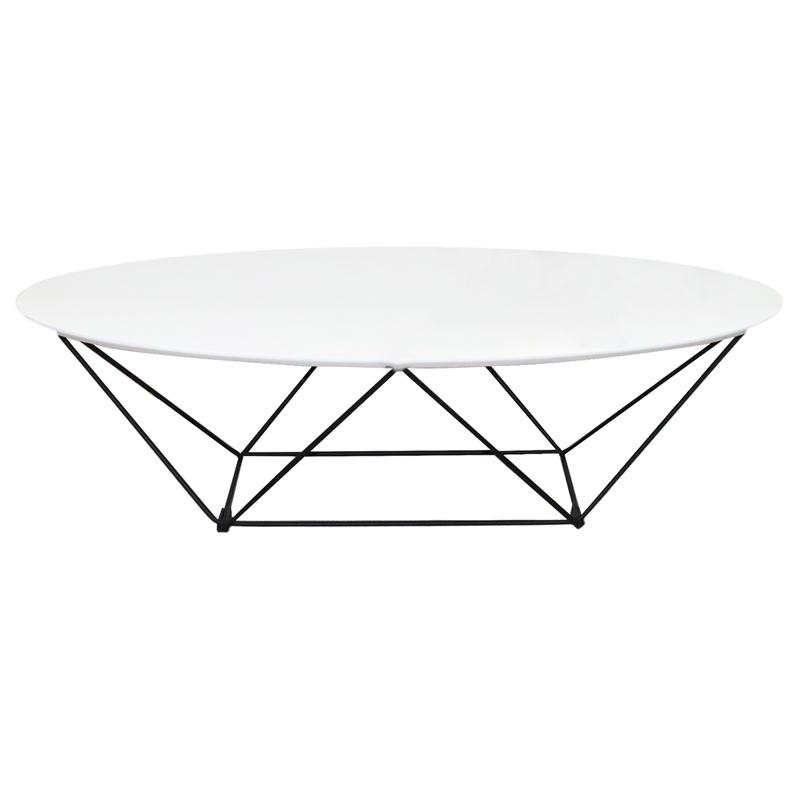 Продукт Ниска маса RFG Erika, 120 x 60 x 32 cm, овален бял плот, ПДЧ, черни метални крака, сглобена мострана ниска цена с бърза доставка - BestPC.BG