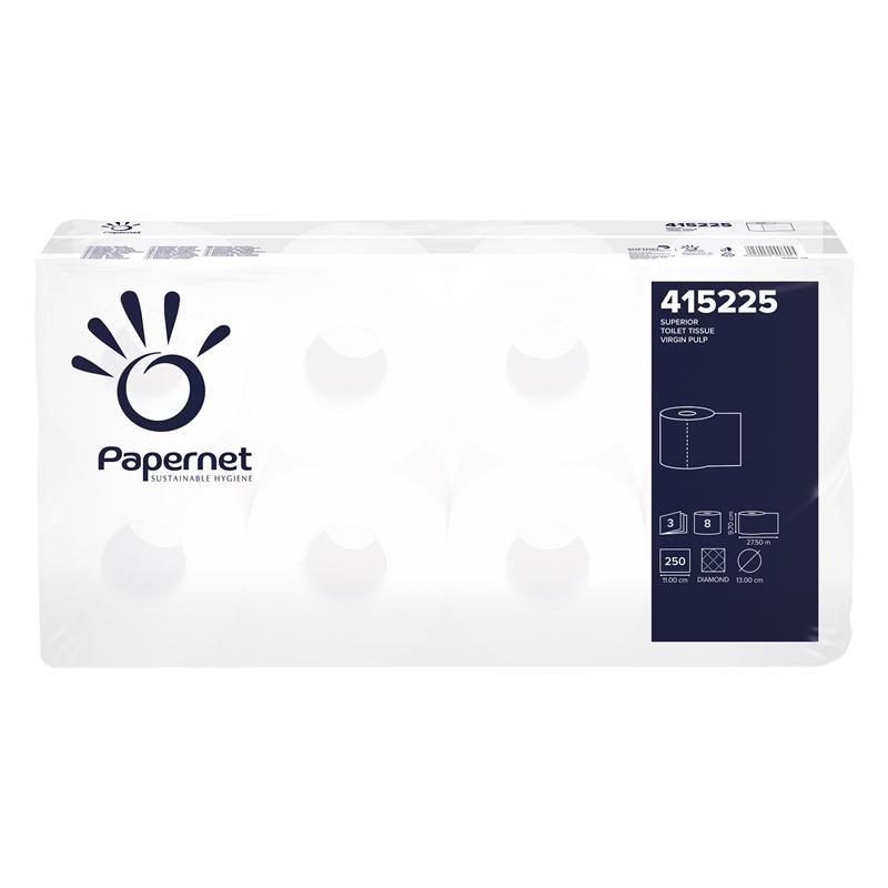 Продукт Papernet Тоалетна хартия Superior, трипластова, целулоза, 250 къса, 8 брояна ниска цена с бърза доставка - BestPC.BG