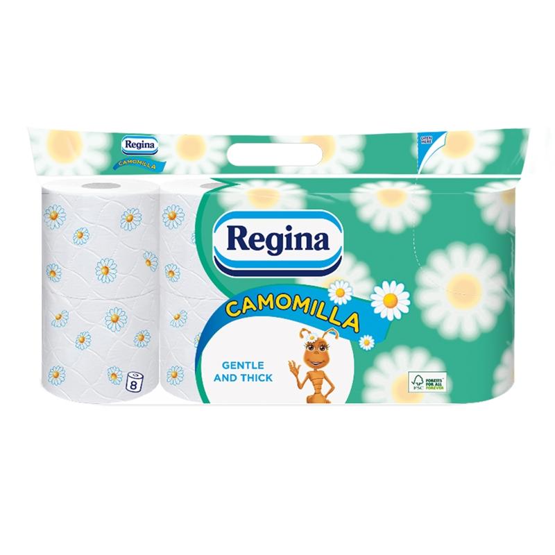 Продукт Regina Тоалетна хартия Camomilla, целулоза, трипластова, 150 къса, 8 брояна ниска цена с бърза доставка - BestPC.BG