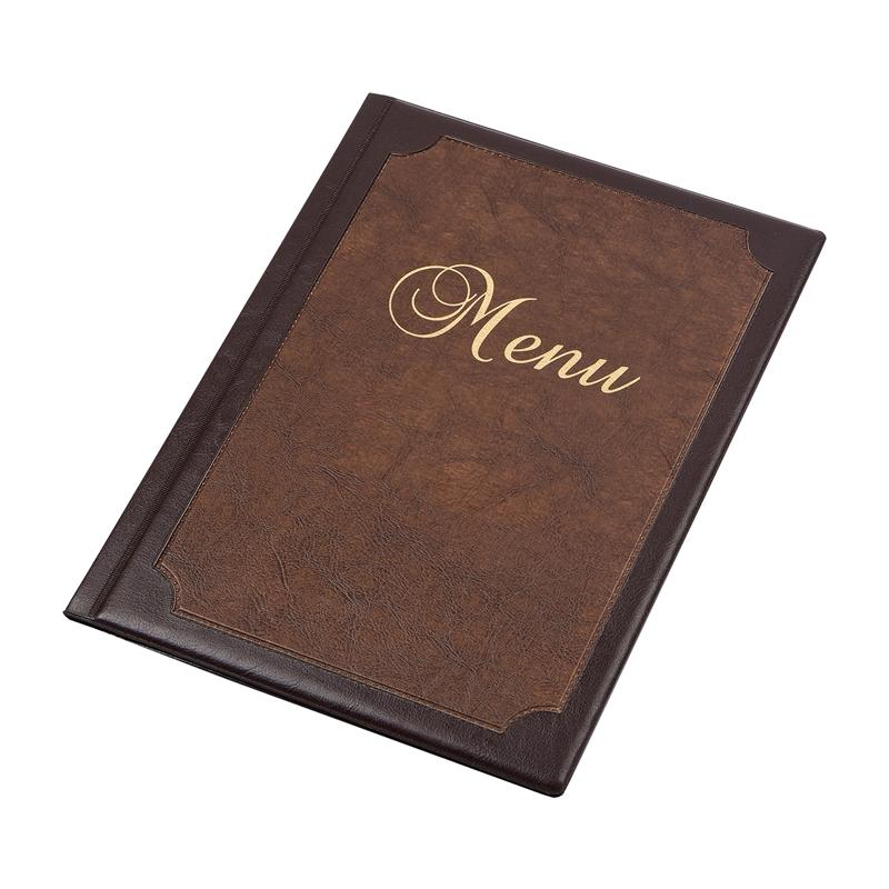 Папка за меню, A4, винилова, 6 джоба, черно и кафявона ниска цена с бърза доставка - BestPC.BG