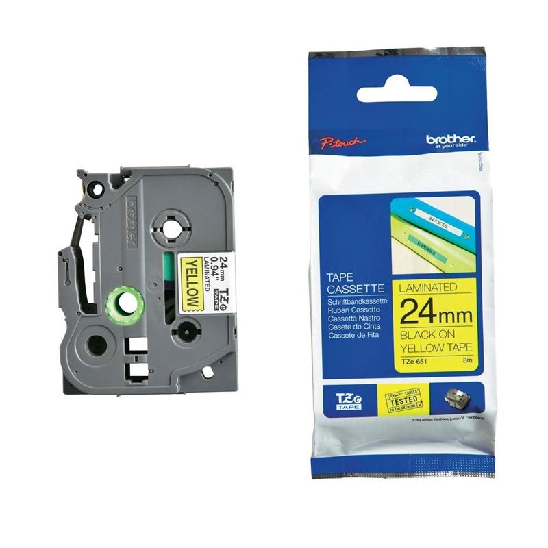 Касета за етикетен принтер Brother Лента TZe-651, 24 mm x 8 m, за черен печат върху жълта лентана ниска цена с бърза доставка - BestPC.BG