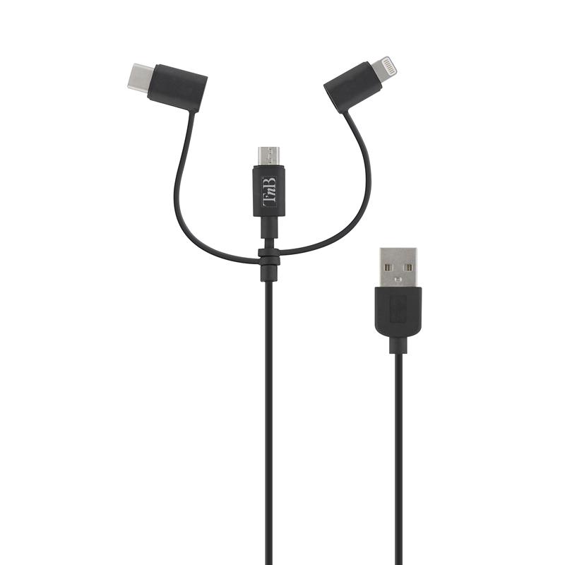 TNB Кабел 3 в 1 Lightning, с micro USB и USB type C, 1.5 mна ниска цена с бърза доставка - BestPC.BG