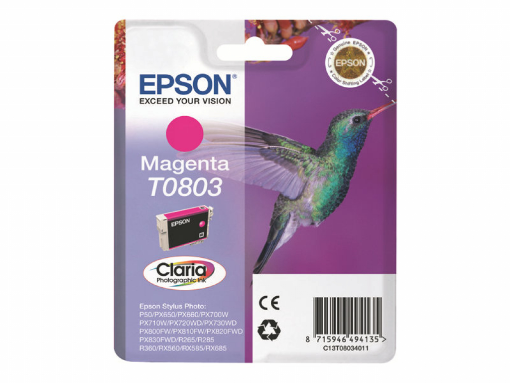 Касета с мастило EPSON T0803 ink cartridge magenta standard capacity 7.4ml 460 pages 1-packна ниска цена с бърза доставка - BestPC.BG