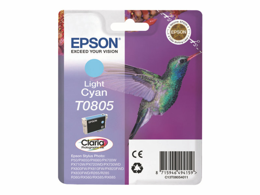 Касета с мастило EPSON T0805 ink cartridge light cyan standard capacity 7.4ml 350 pages 1-packна ниска цена с бърза доставка - BestPC.BG