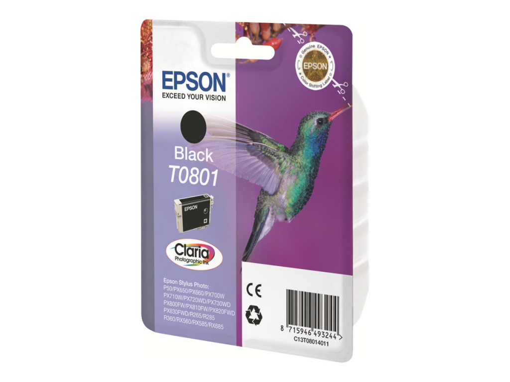Касета с мастило EPSON T0801 ink cartridge black standard capacity 7.4ml 330 pages 1-packна ниска цена с бърза доставка - BestPC.BG