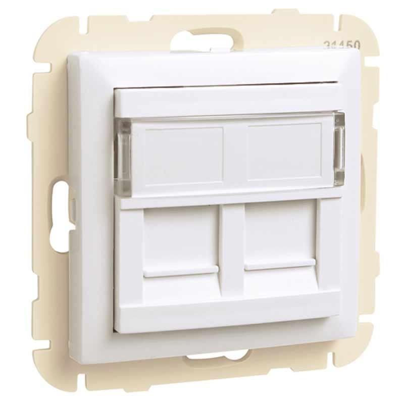 Мрежов аксесоар Лицев панел за розетка за вграждане DIN 2xRJ45 конектора, бялна ниска цена с бърза доставка - BestPC.BG