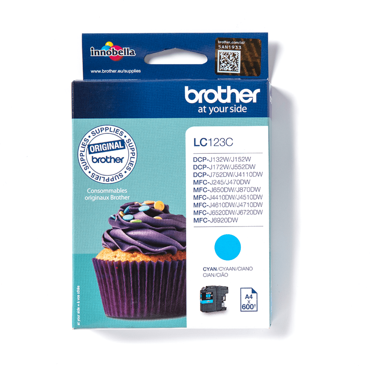 Касета с мастило BROTHER LC123C Ink cyan 600 pgs MFC-J4510DWна ниска цена с бърза доставка - BestPC.BG