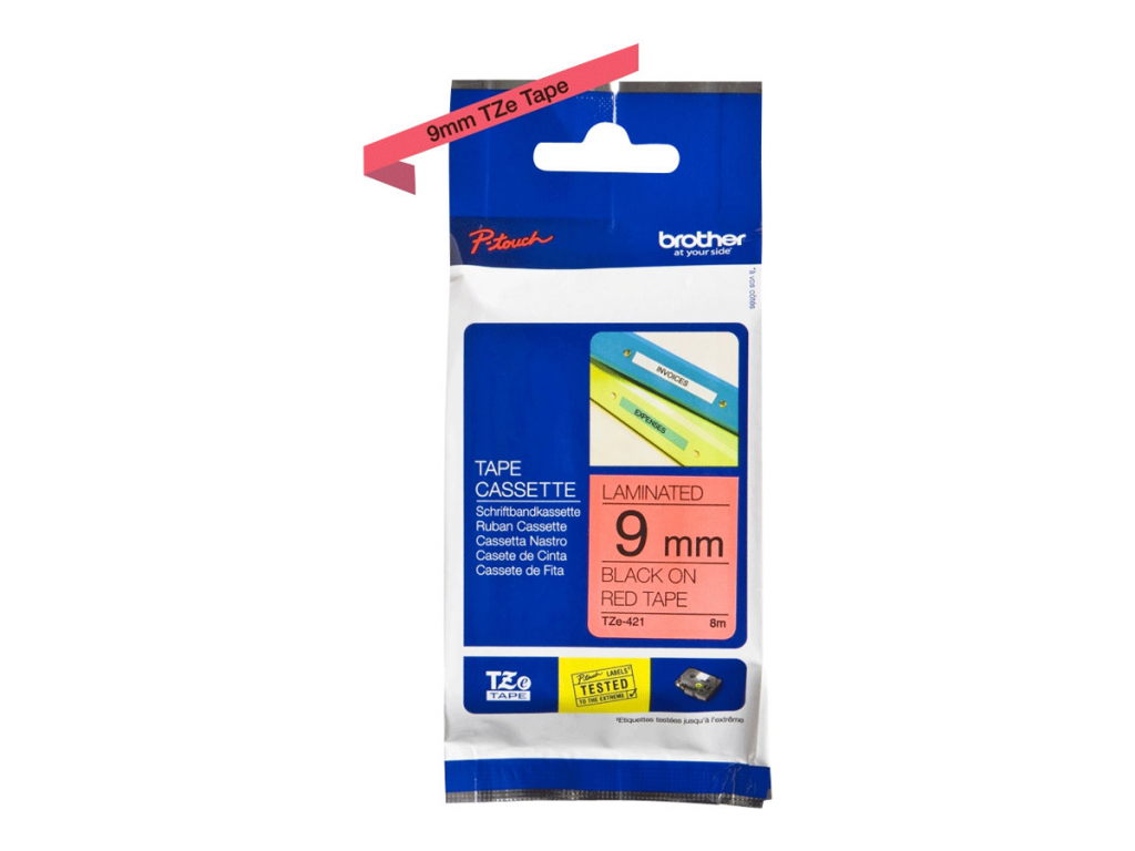 Касета за етикетен принтер BROTHER P-Touch TZE-421 black on red 9mmна ниска цена с бърза доставка - BestPC.BG