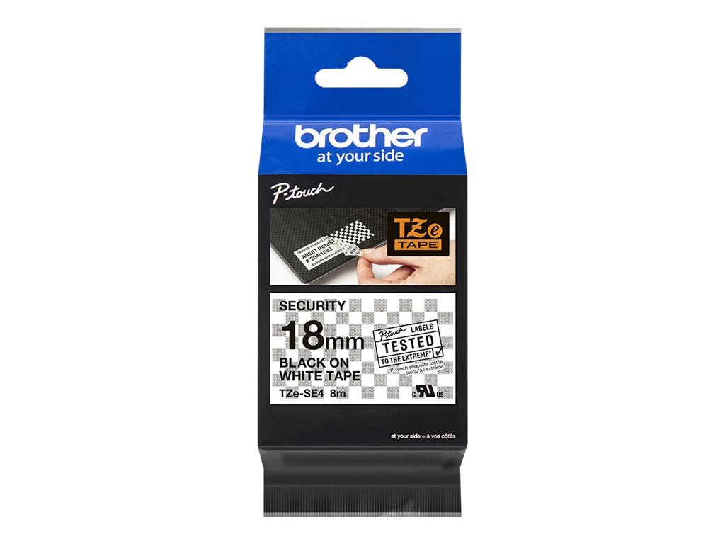 Касета за етикетен принтер BROTHER P-Touch TZE-SE4 black on security white textile 18на ниска цена с бърза доставка - BestPC.BG
