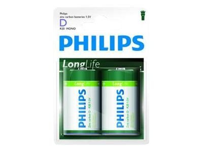Батерия PHILIPS R20L2B-10 Batteries PHILIPS Zinc-Chloride R20 1.5V Longlife 2 Pcs. Blisterна ниска цена с бърза доставка - BestPC.BG