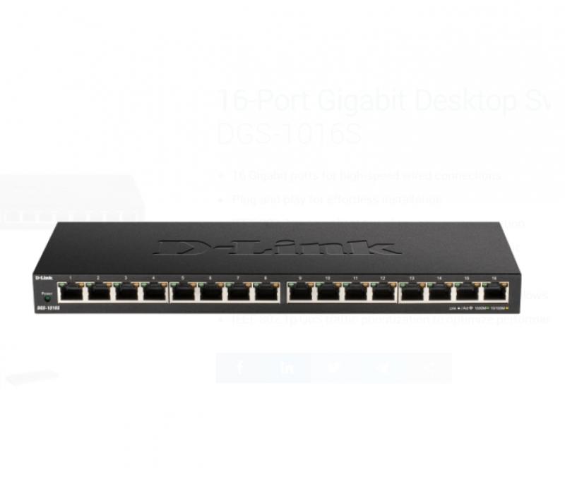 Комутатор/Суич D-Link 16-Port 10-100-1000Mbps Unmanaged Gigabit Ethernet Switchна ниска цена с бърза доставка - BestPC.BG