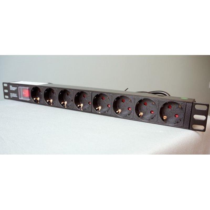 Контакт за шкаф Разклонител 8 гнезда за 19" шкаф, бутон за включване, шуко, 1.5 метра - 20024на ниска цена с бърза доставка - BestPC.BG