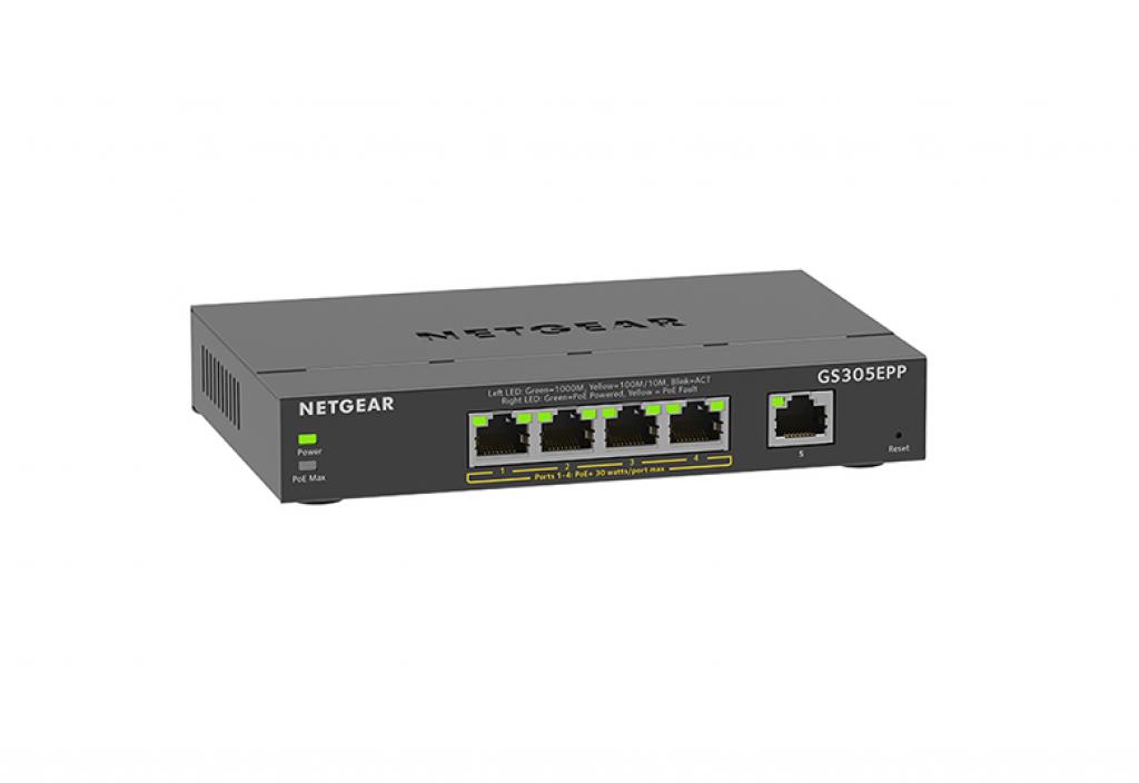 Комутатор/Суич Netgear 5-Port High Power PoE+ Gigabit Switch 120W (GS305EPP-100PES)на ниска цена с бърза доставка - BestPC.BG